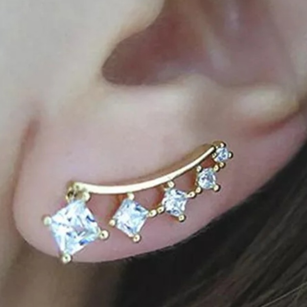 Gold Diamond Stud Ear Climbers